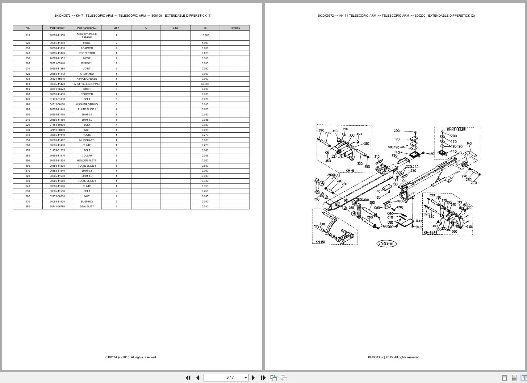 Kubota Excavator KH 71 Telescopic Arm Australia Parts Catalog (2)