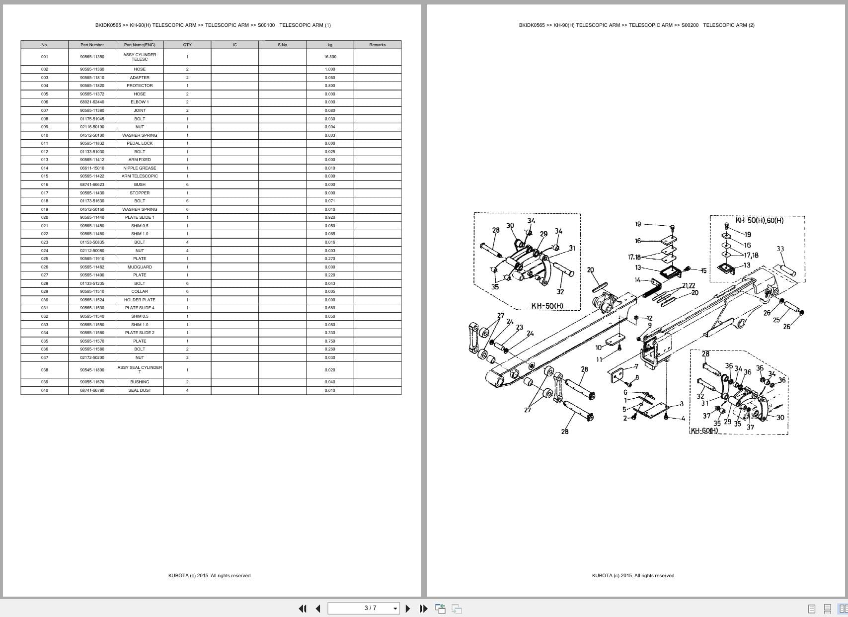 Kubota Excavator KH 90 KH 90H Telescopic Arm Australia Parts Catalog (2)