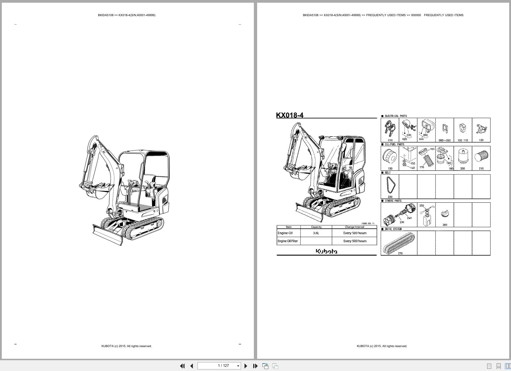Kubota Excavator KX018 4 40001 49999 Australia Parts Catalog (1)