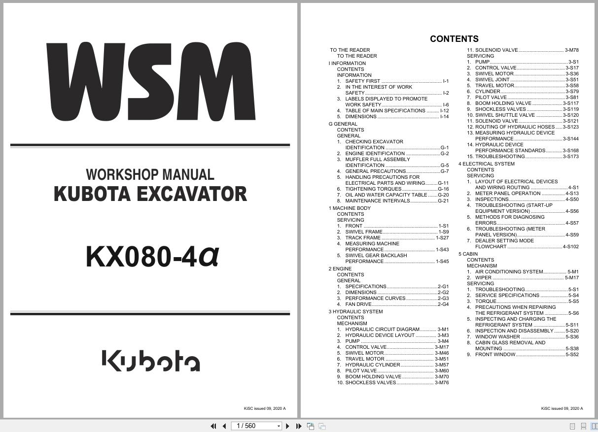 Kubota Excavator KX080 4a Workshop Manual RY911 24362 2020 (1)
