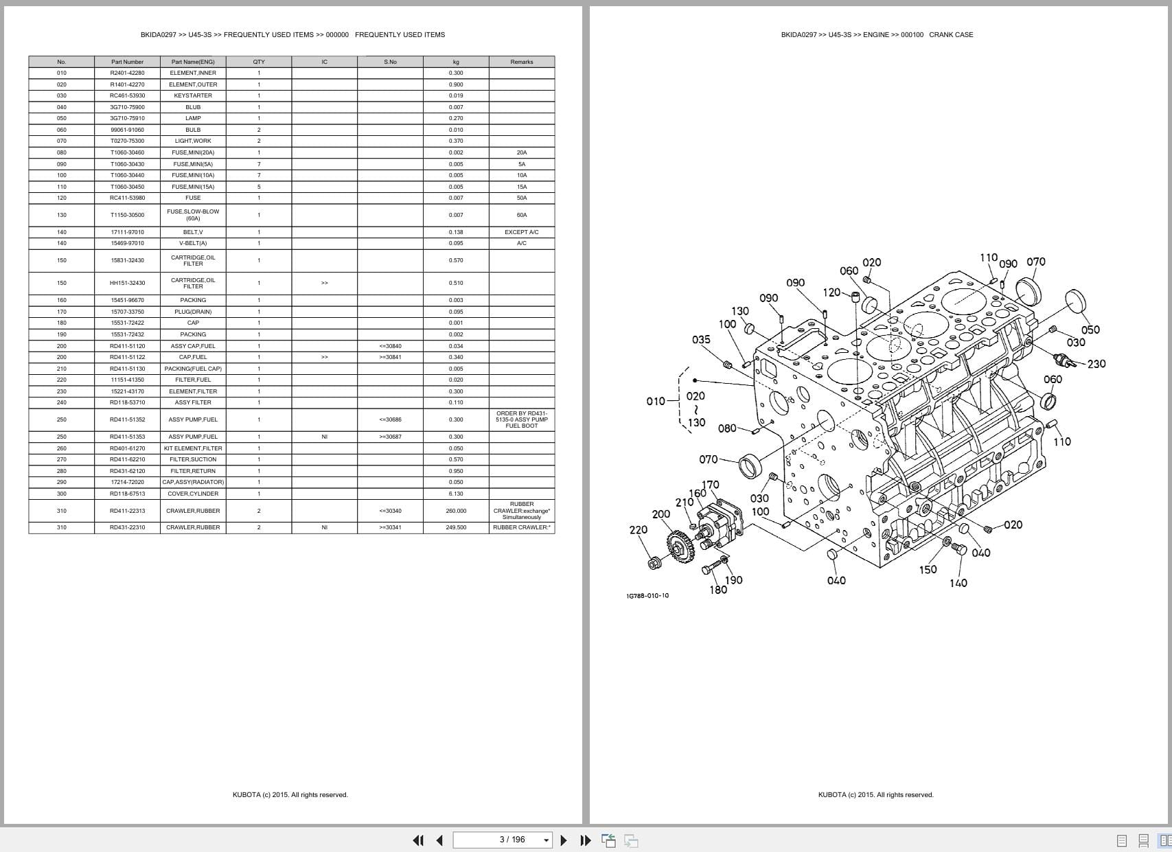 Kubota Excavator U45 3S Australia Parts Catalog (2)