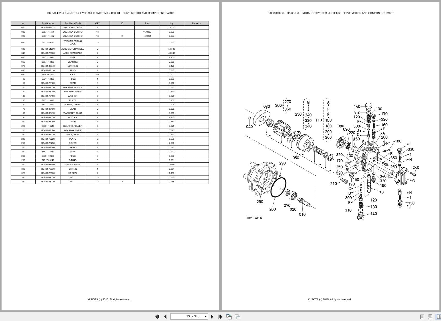 Kubota Excavator U45 3ST Australia Parts Catalog (2)