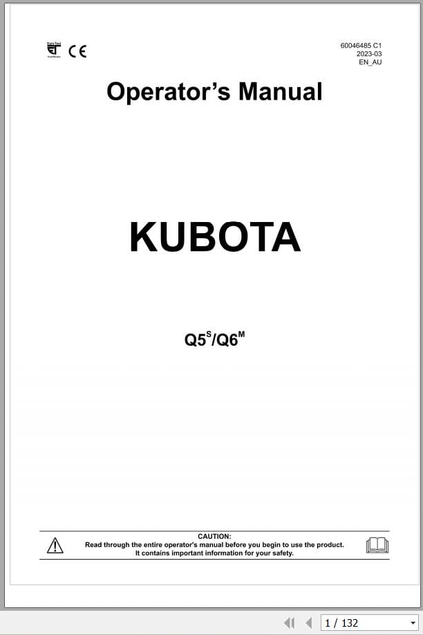 Kubota Front End Loader Q5S Q6M Operators Manual 60046485C1 (1)