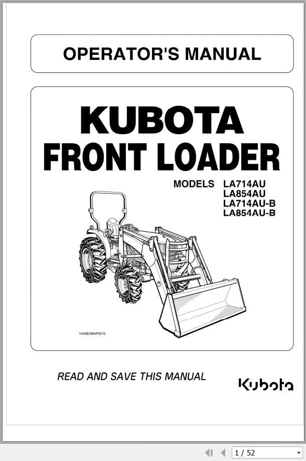 Kubota Front Loader LA714AU LA854AU LA714AU B LA854AU B Operators Manual 140017 02003 (1)