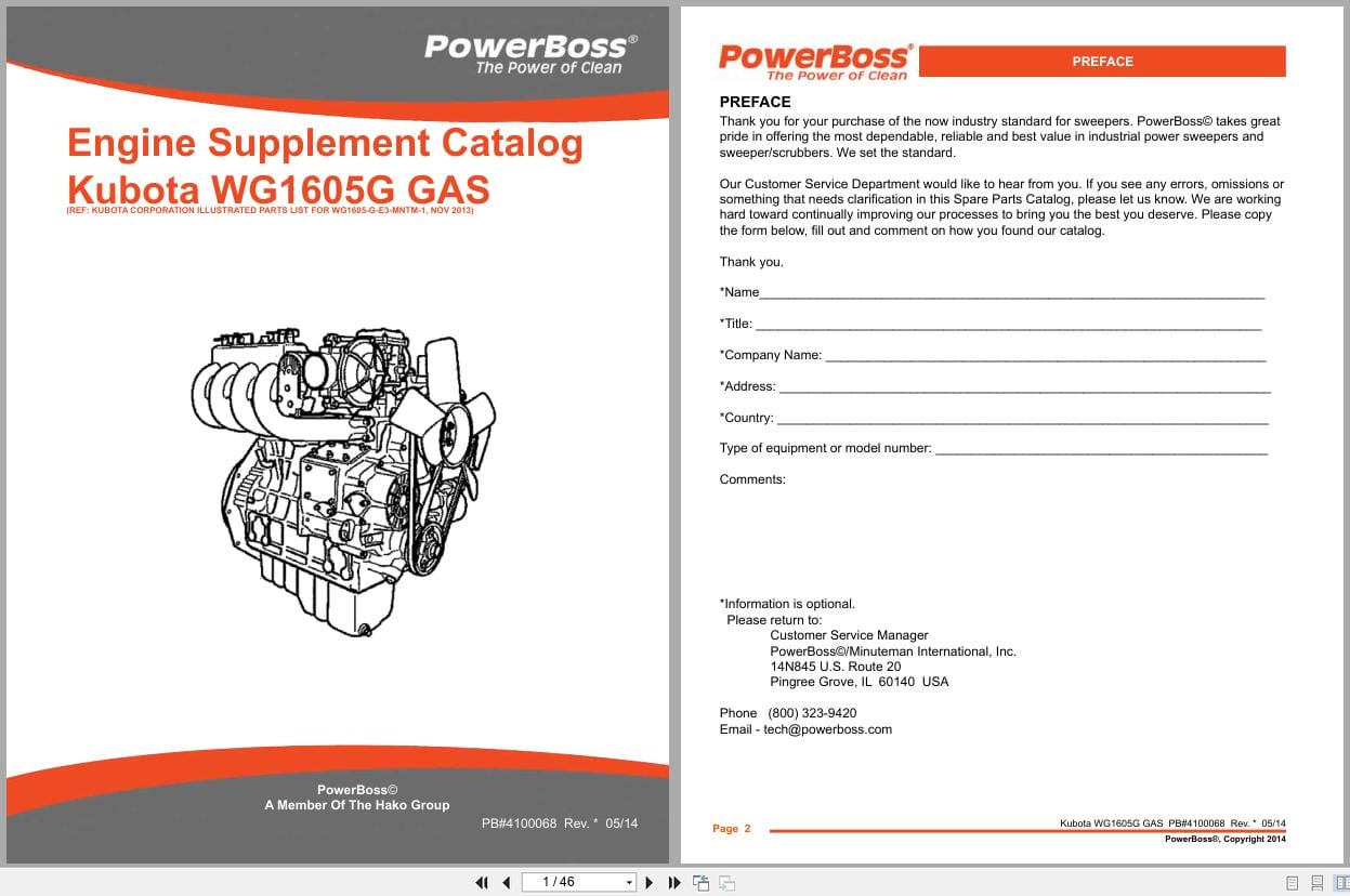 Kubota GAS Engine WG1605G Supplement Parts Catalog 4100068 2014 (1)