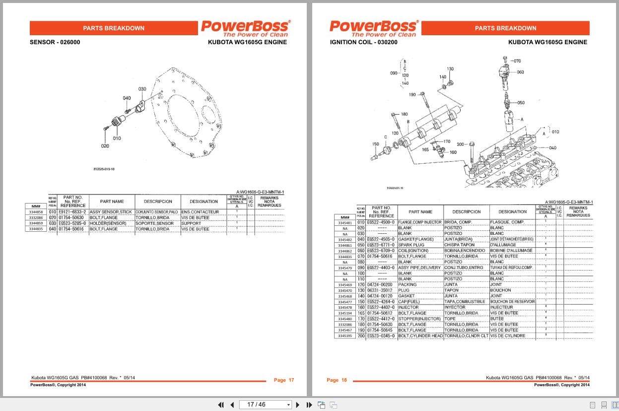 Kubota GAS Engine WG1605G Supplement Parts Catalog 4100068 2014 (2)