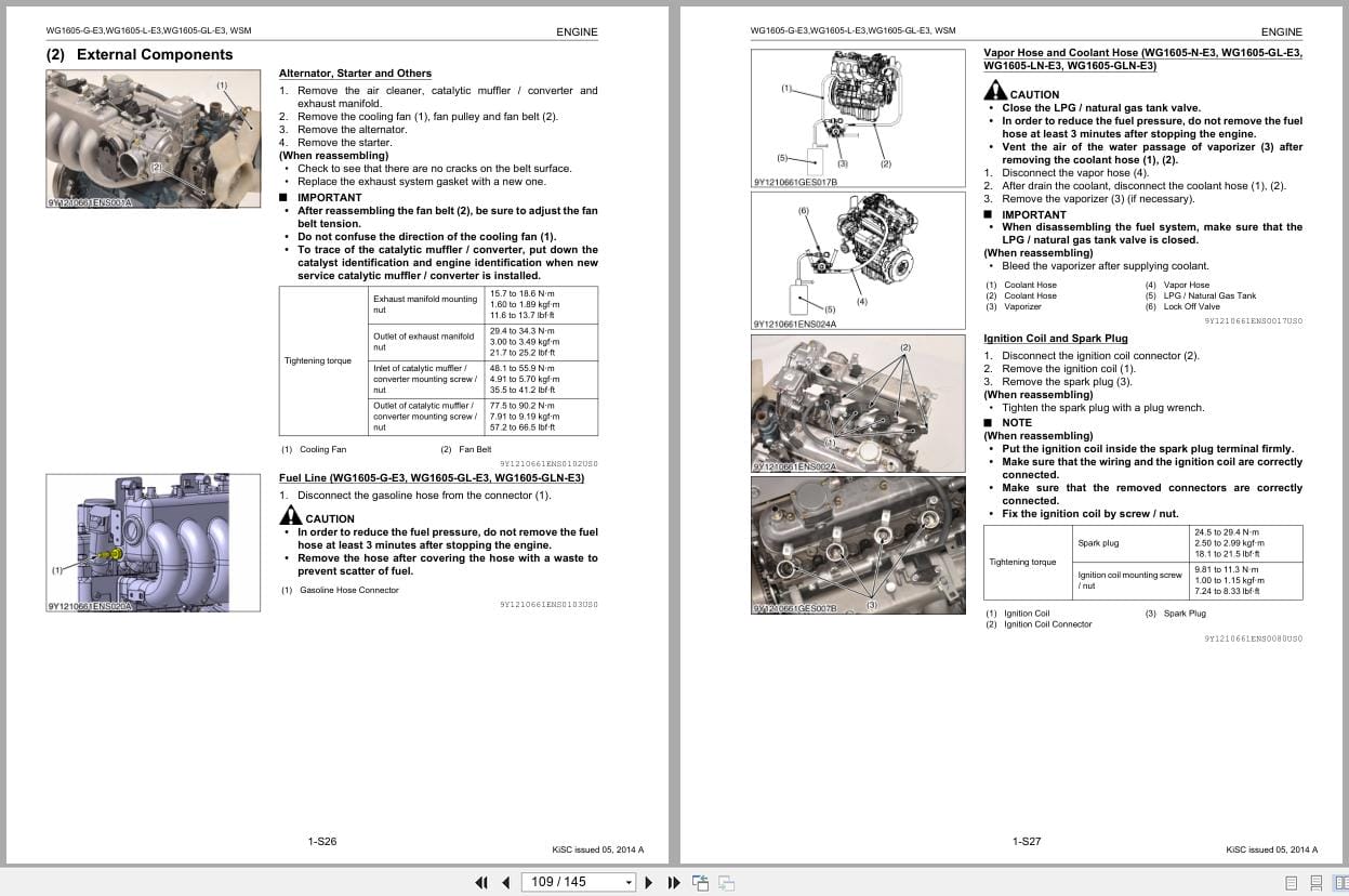 Kubota Gasoline LPG Natural Gas Engine WG1605 E3 Workshop Manual 9Y111 06612 2014 (3)