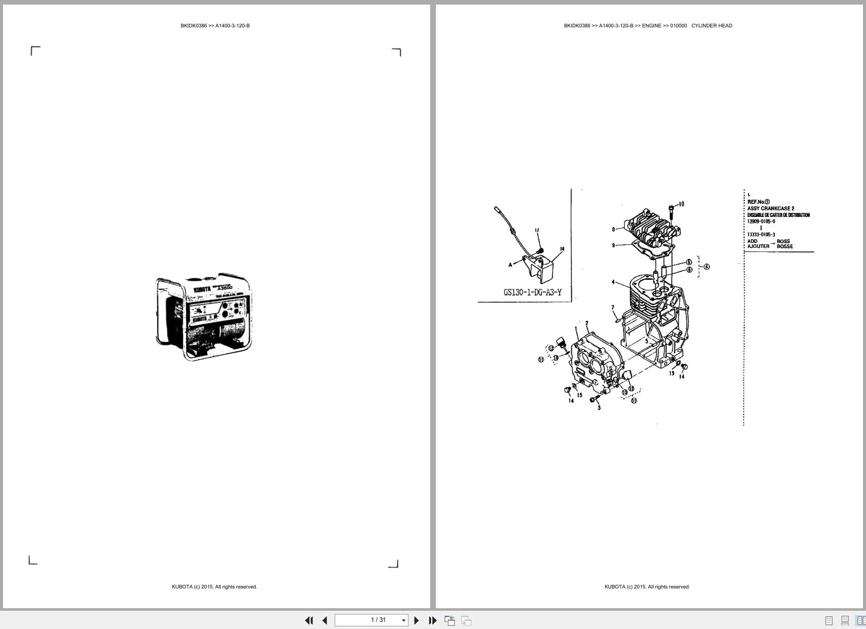 Kubota Generator A1400 3 120 B Australia Parts Catalog (1)