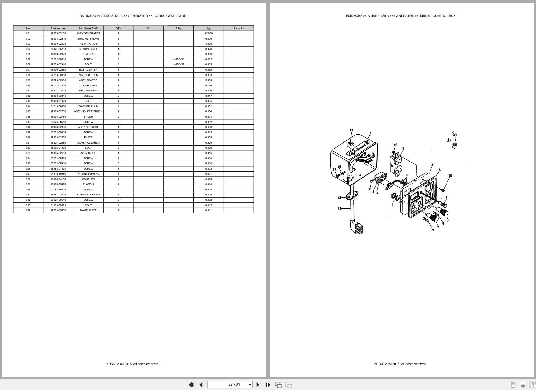 Kubota Generator A1400 3 120 B Australia Parts Catalog (2)
