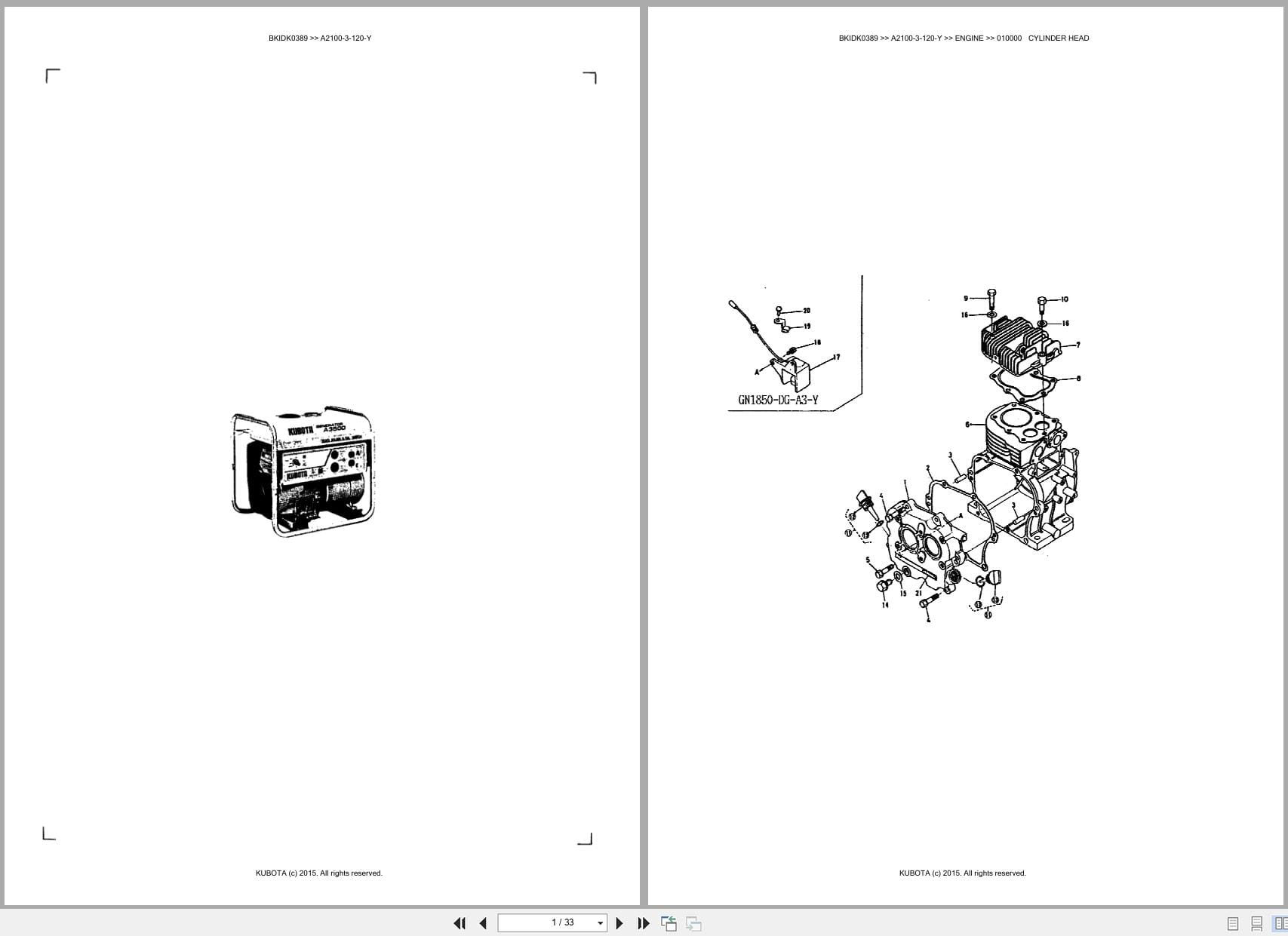 Kubota Generator A2100 3 120 Y Australia Parts Catalog (1)
