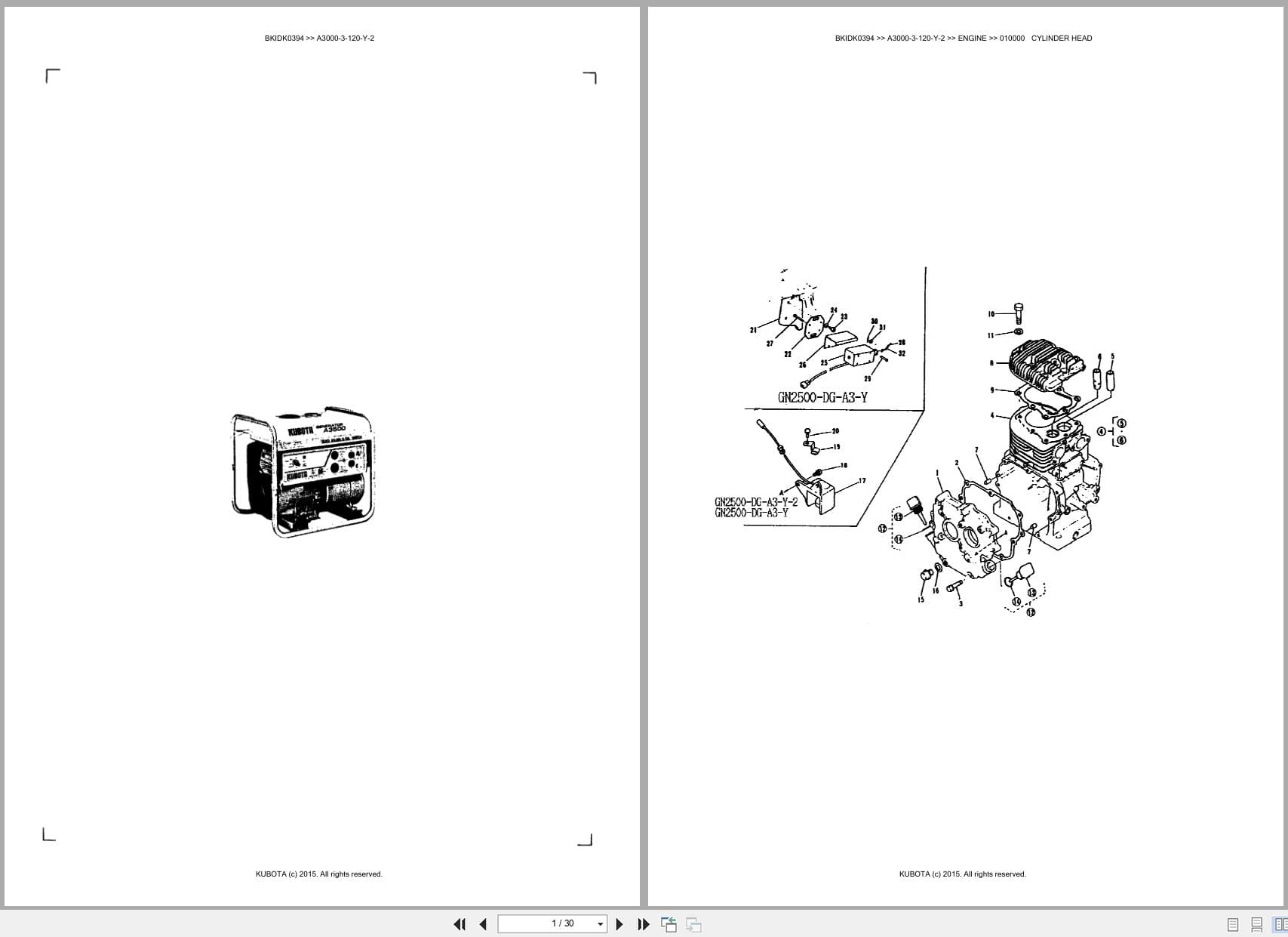 Kubota Generator A3000 3 120 Y 2 Australia Parts Catalog (1)