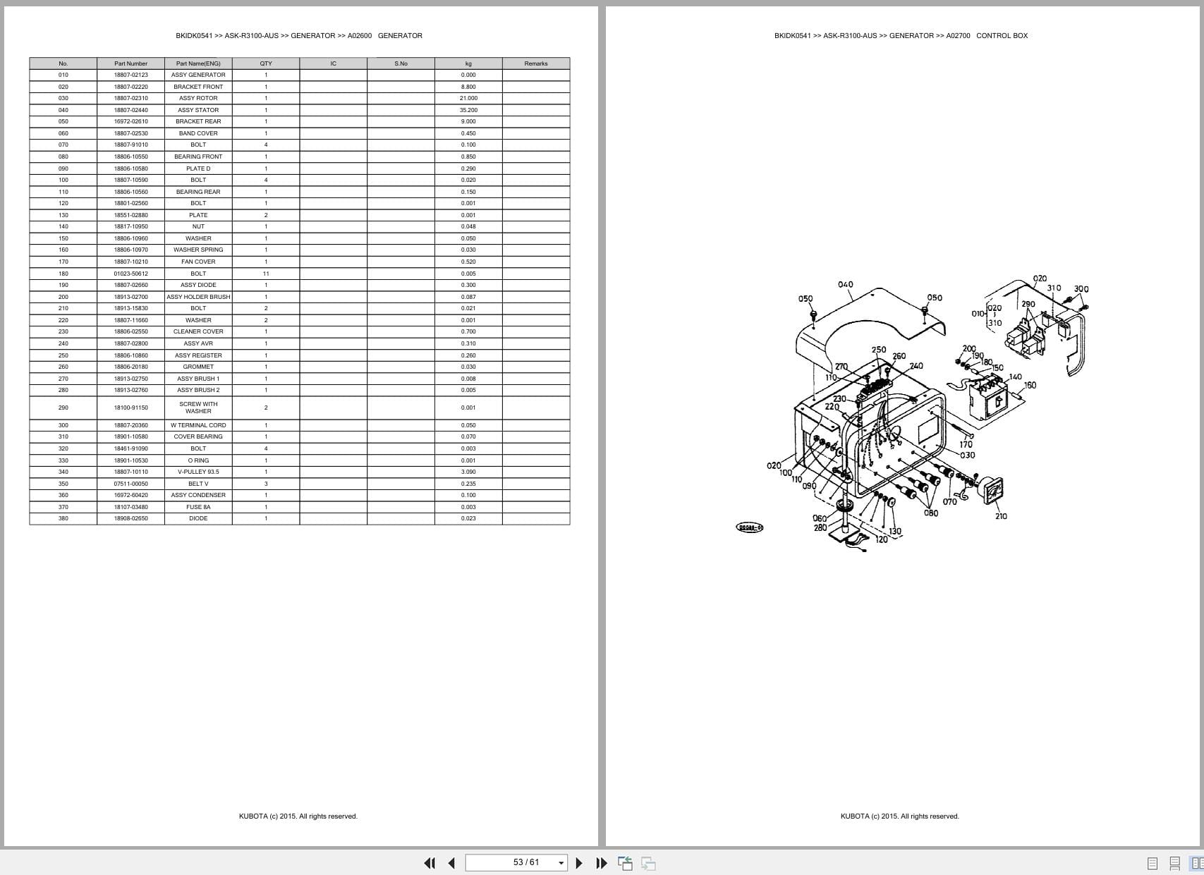Kubota Generator ASK R3100 AUS Australia Parts Catalog (2)