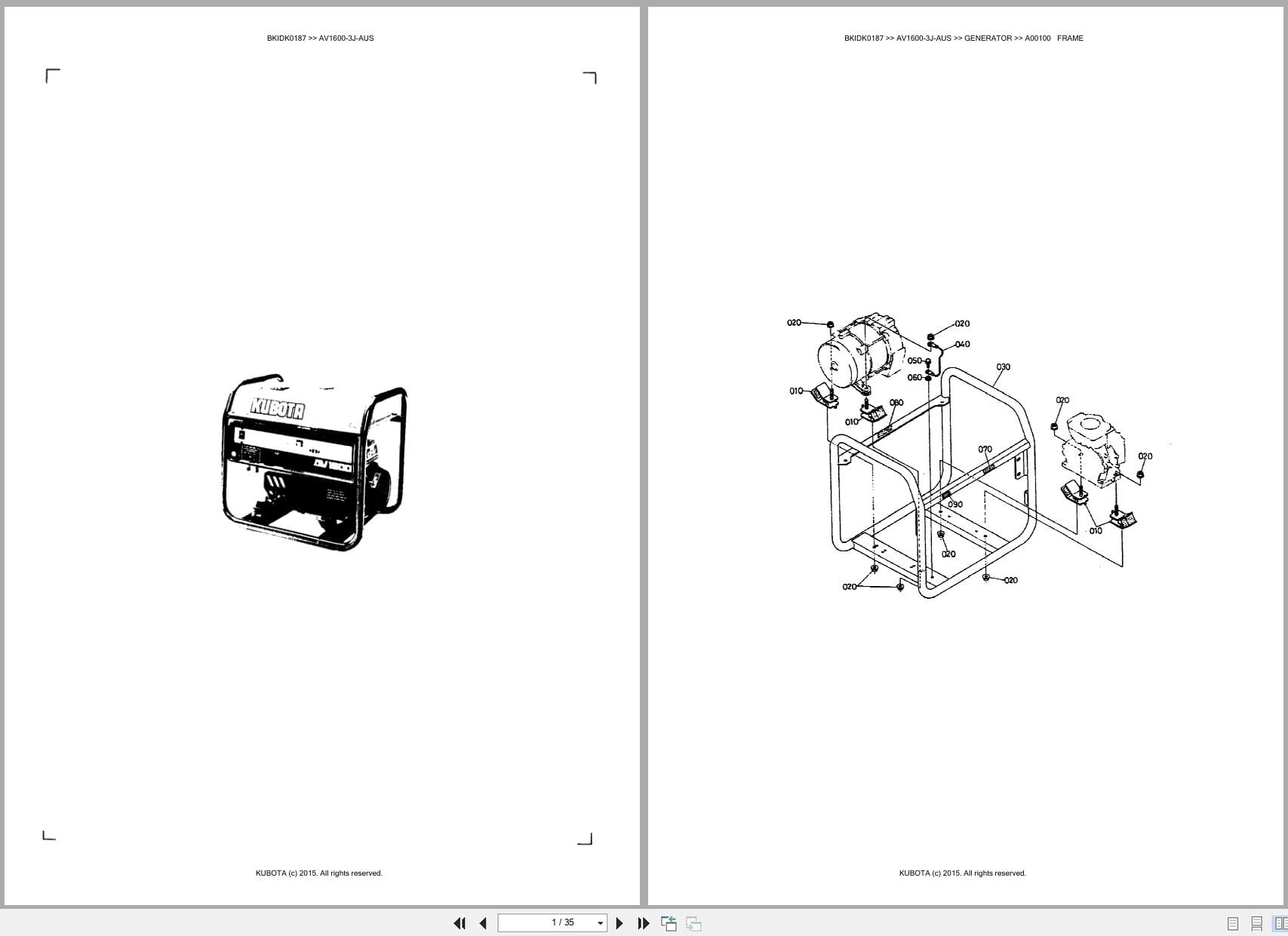 Kubota Generator AV1600 3J AUS Australia Parts Catalog (1)