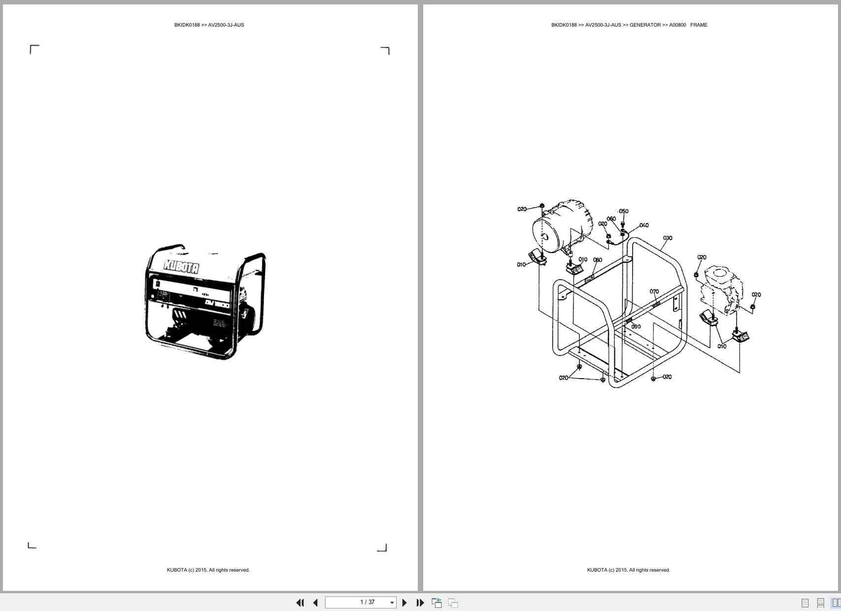 Kubota Generator AV2500 3J AUS Australia Parts Catalog (1)