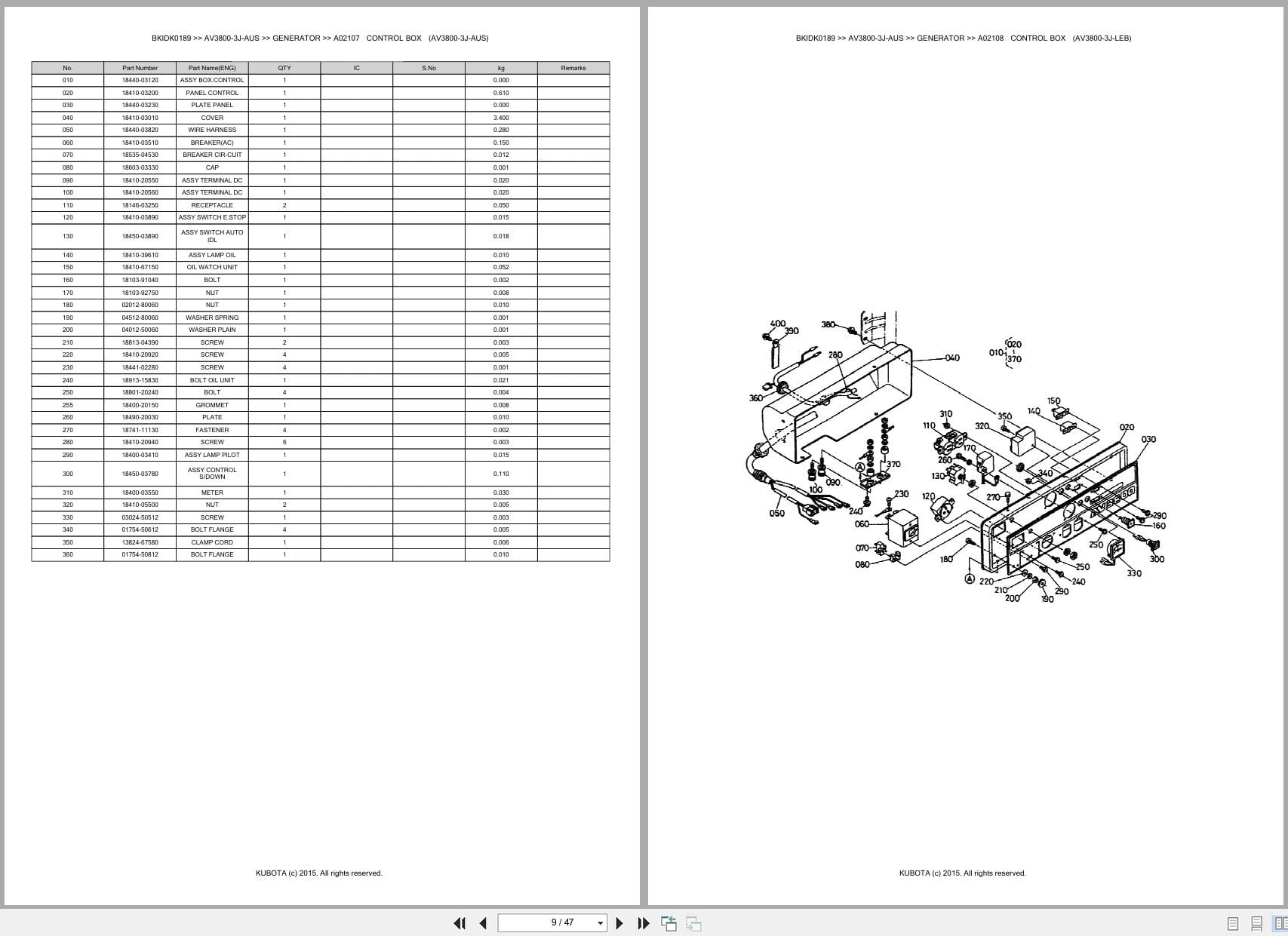 Kubota Generator AV3800 3J AUS Australia Parts Catalog (2)