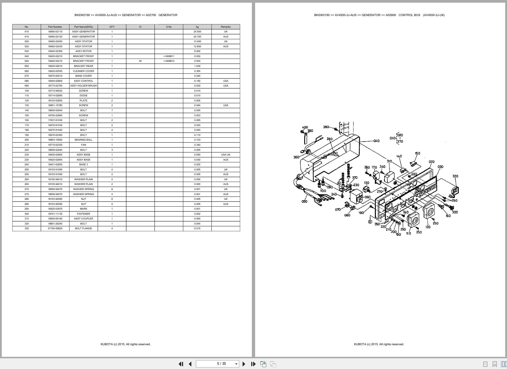 Kubota Generator AV4500 3J AUS Australia Parts Catalog (2)