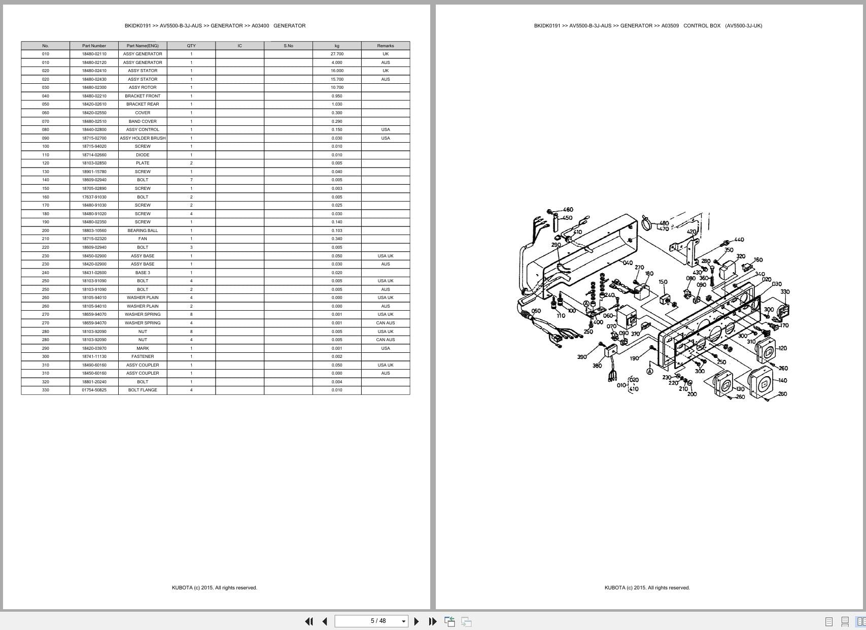 Kubota Generator AV5500 B 3J AUS Australia Parts Catalog (2)