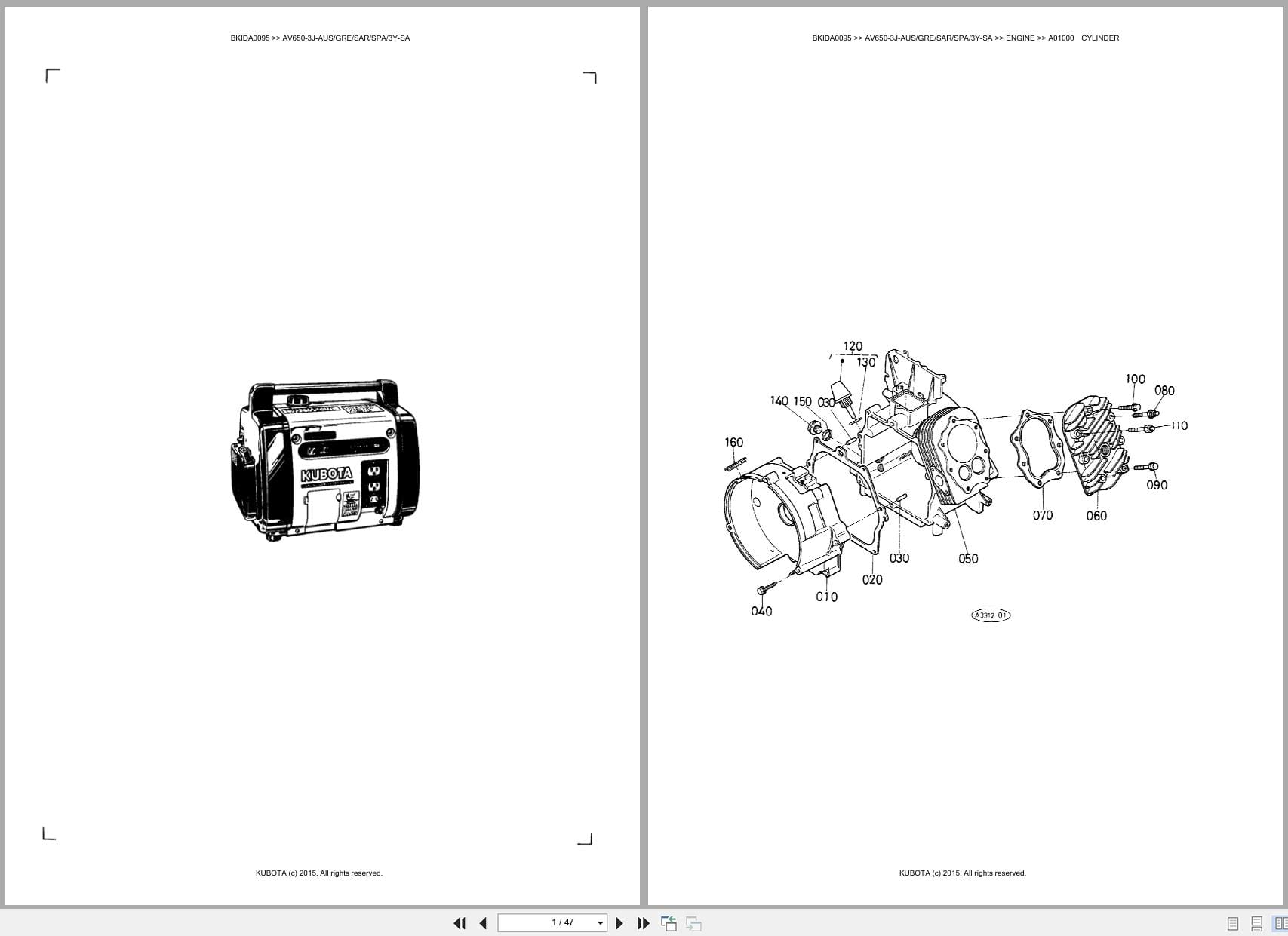 Kubota Generator AV650 3J AUS GRE SAR SPA 3Y SA Australia Parts Catalog (1)