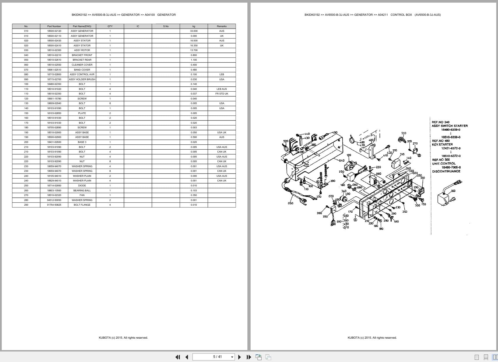 Kubota Generator AV6500 B 3J AUS Australia Parts Catalog (2)