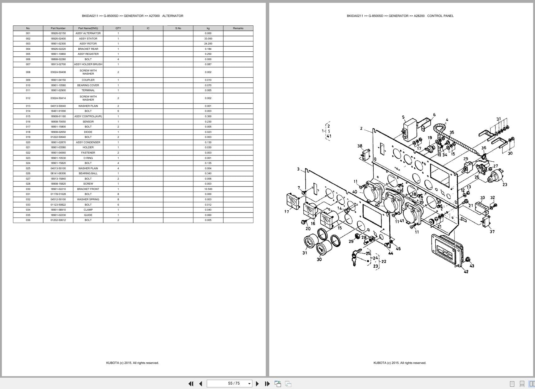 Kubota Generator G 8500SD Australia Parts Catalog (2)