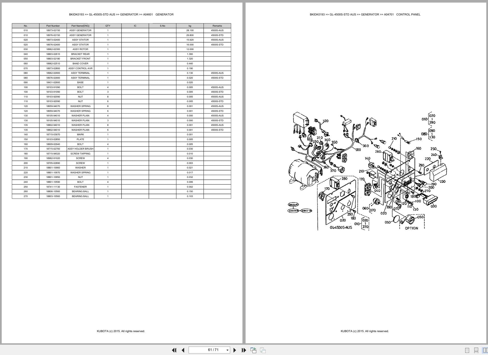 Kubota Generator GL 4500S STD AUS Australia Parts Catalog (2)