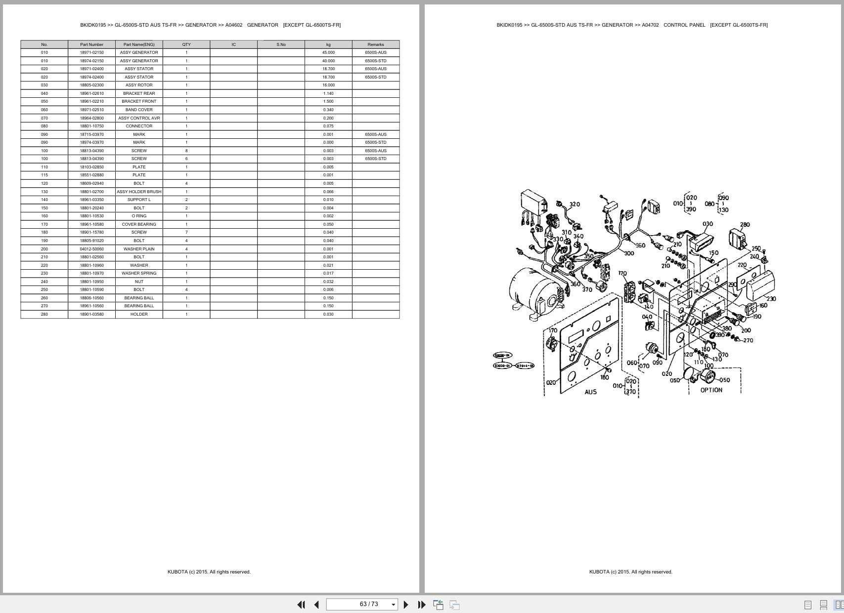 Kubota Generator GL 6500S STD GL 6500S AUS GL 6500S TS FR Australia Parts Catalog (2)