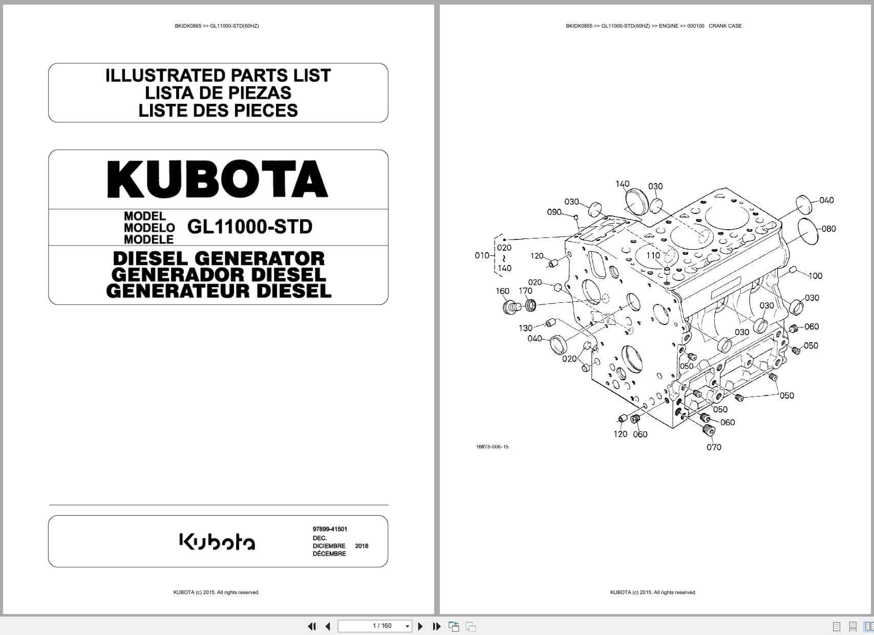 Kubota Generator GL11000 STD 60HZ Australia Parts Catalog (1)
