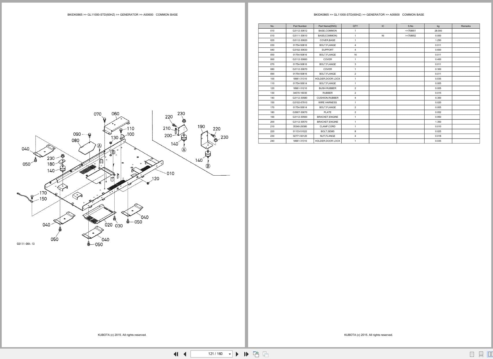 Kubota Generator GL11000 STD 60HZ Australia Parts Catalog (2)