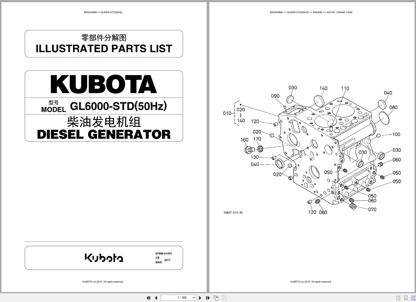 Kubota Generator GL6000 STD 50HZ Australia Parts Catalog (1)