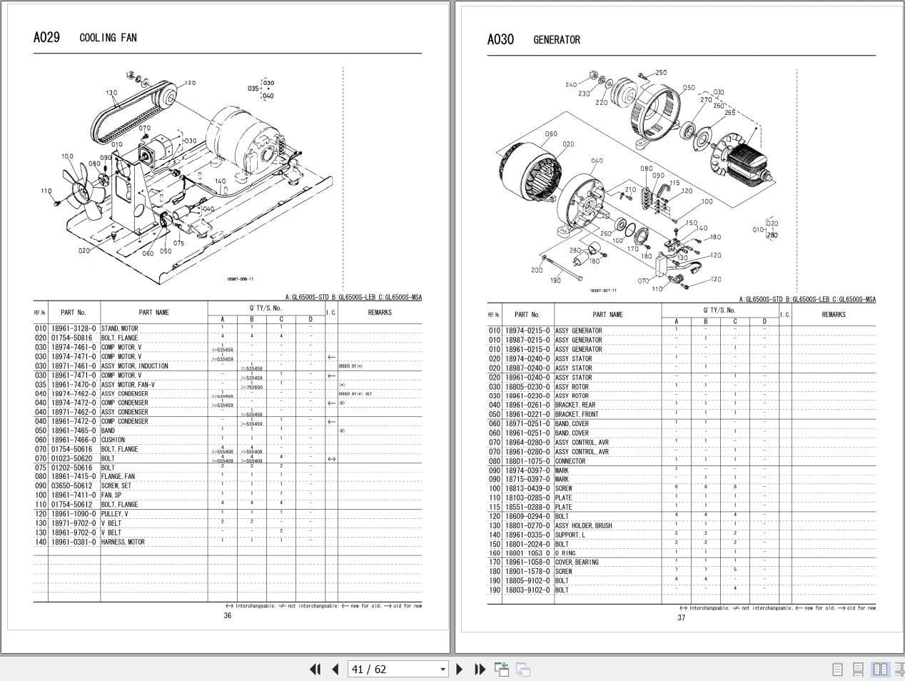 Kubota Generator GL6500S STD GL6500S LEB GL6500S MSA Parts Catalog 97899 41332 (2)