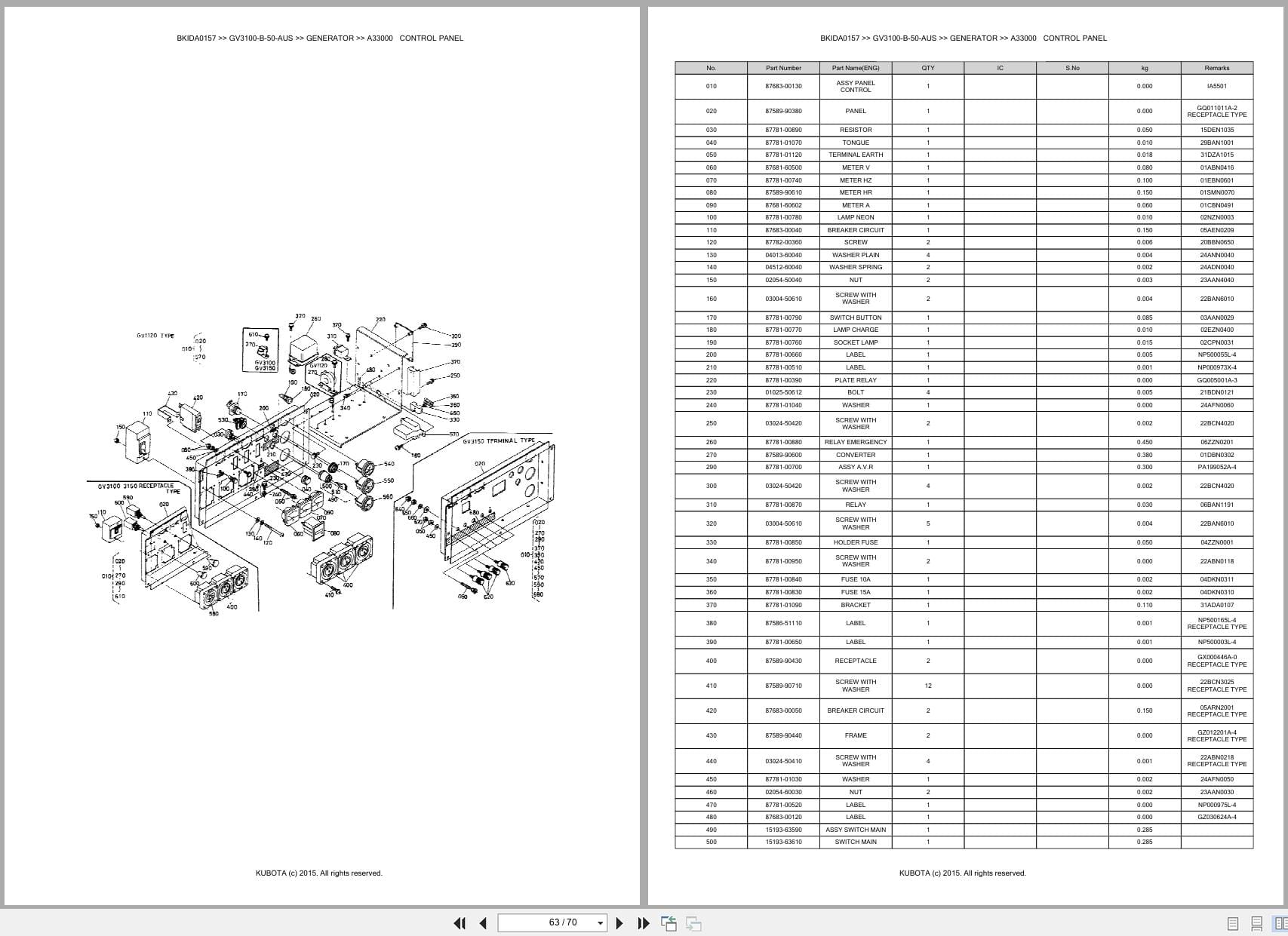 Kubota Generator GV3100 B 50 AUS Australia Parts Catalog (2)