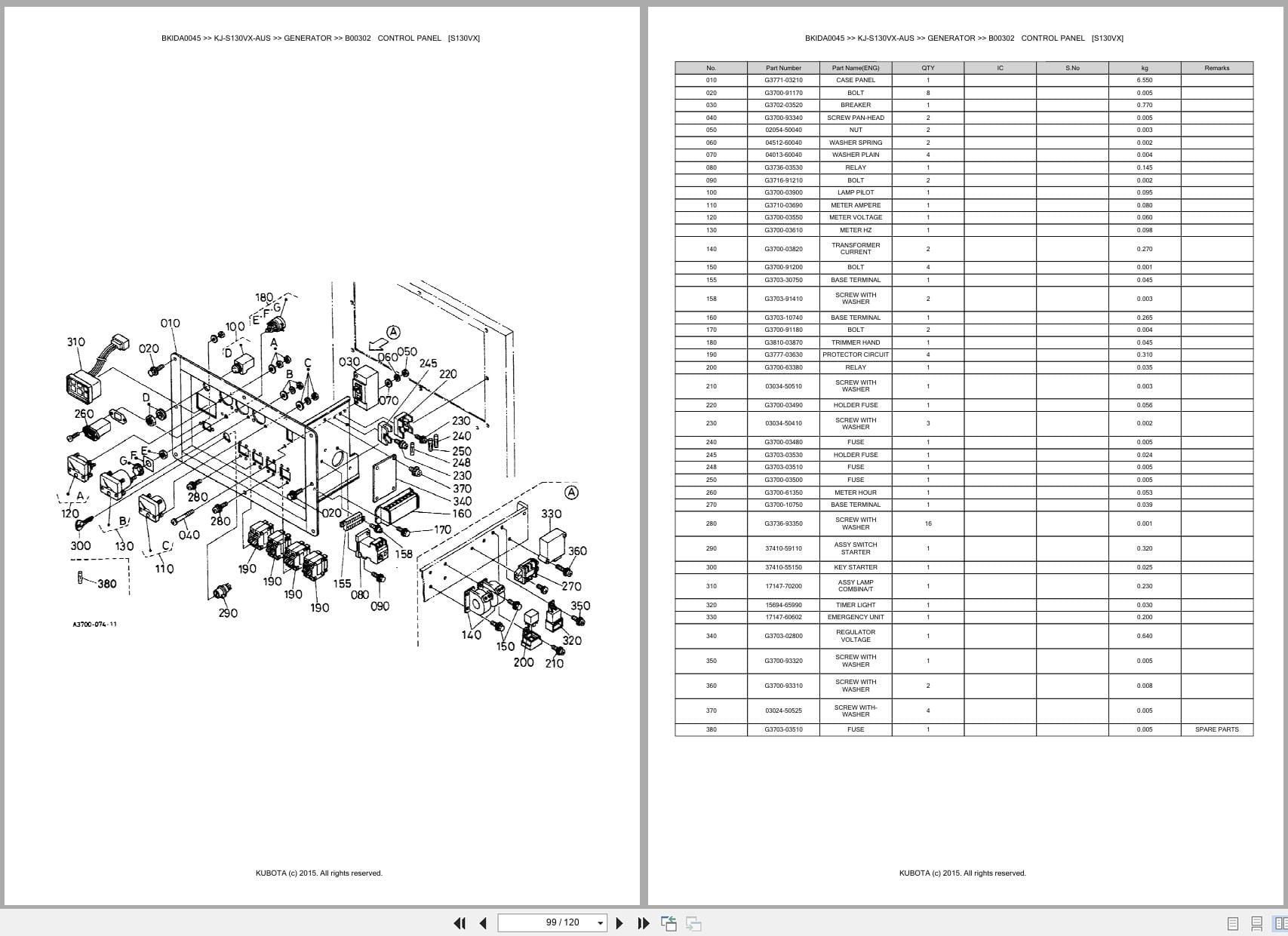 Kubota Generator KJ S130VX AUS Australia Parts Catalog (2)