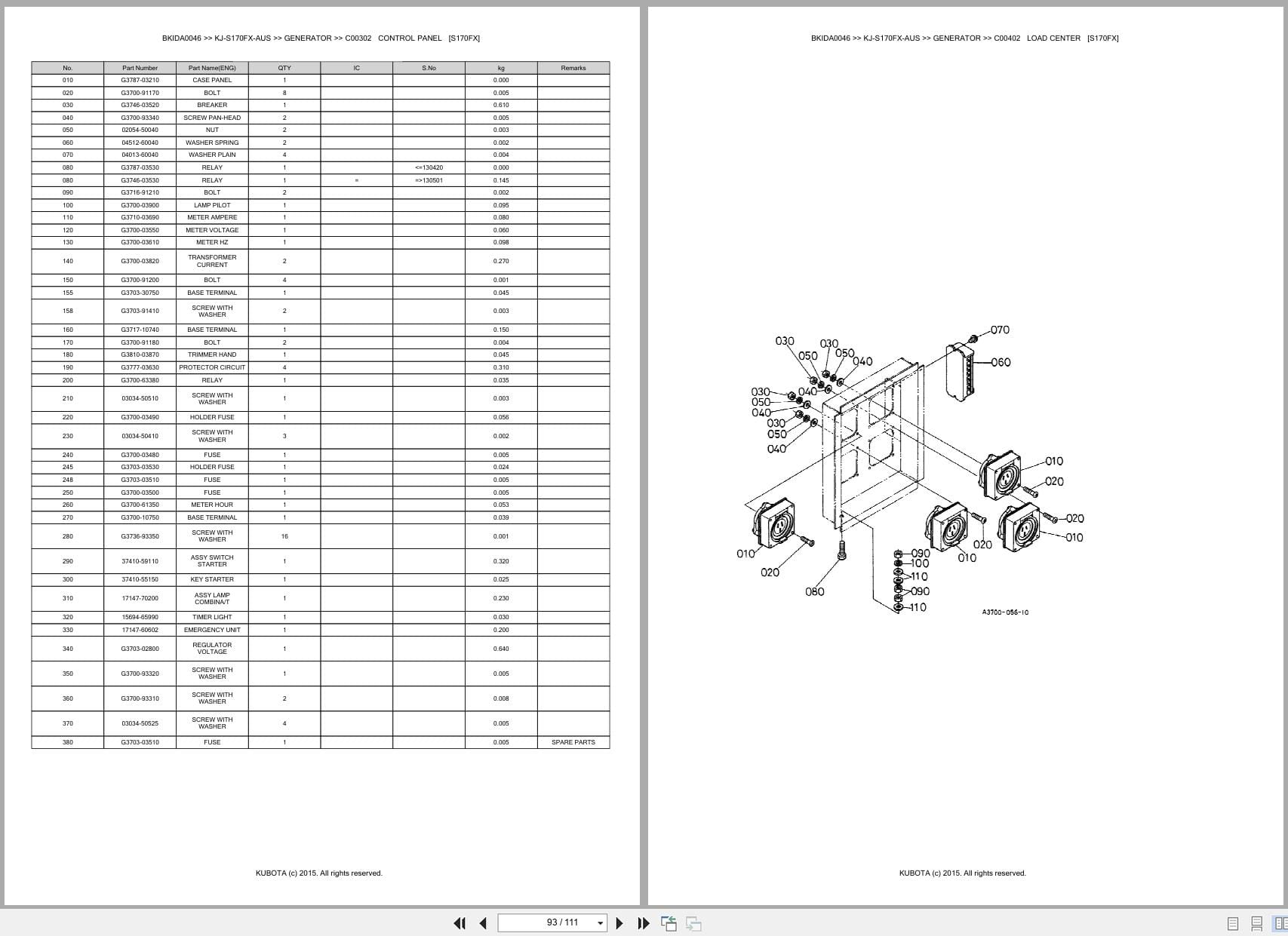 Kubota Generator KJ S170FX AUS Australia Parts Catalog (2)