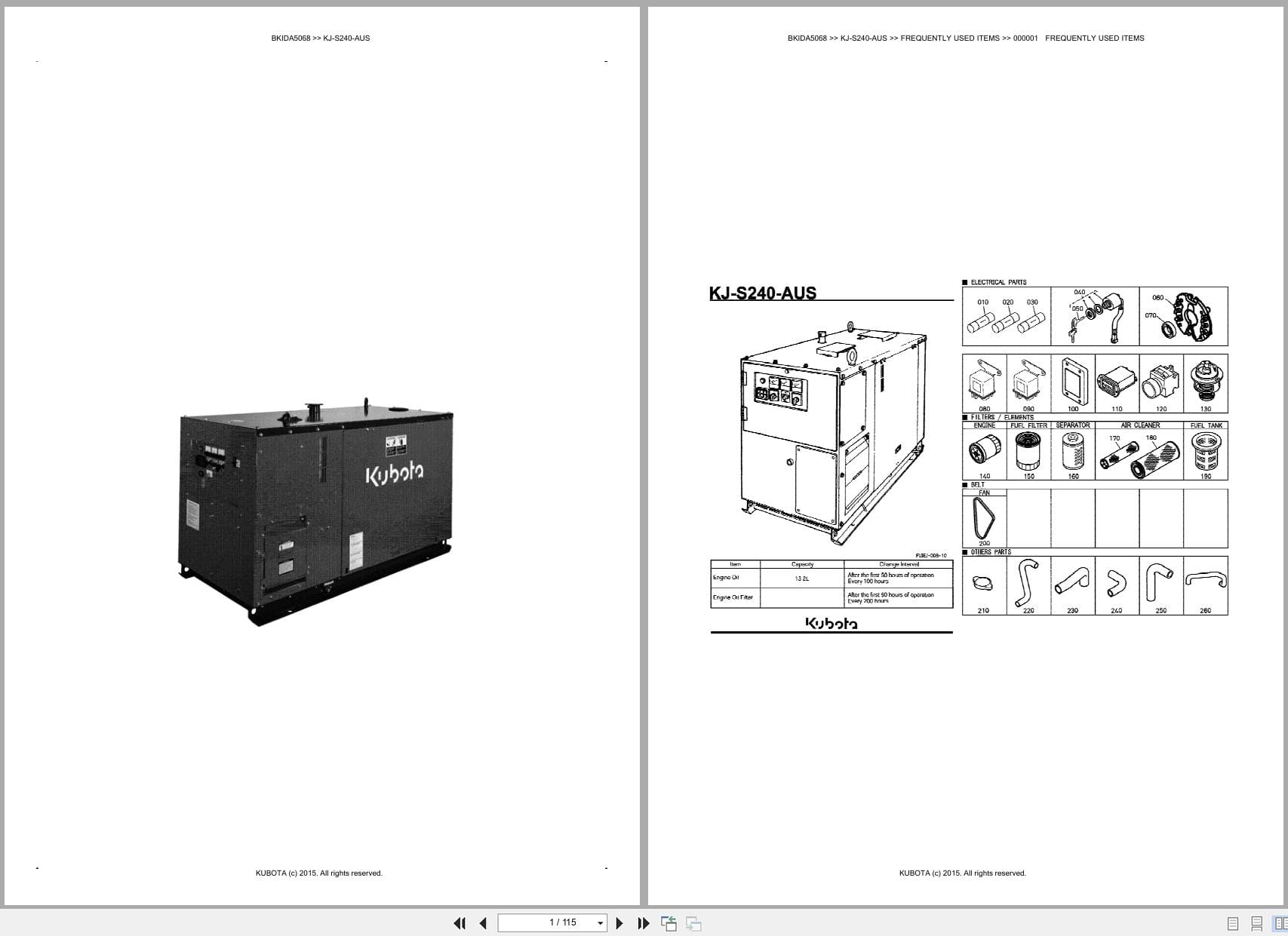 Kubota Generator KJ S240 AUS Australia Parts Catalog (1)