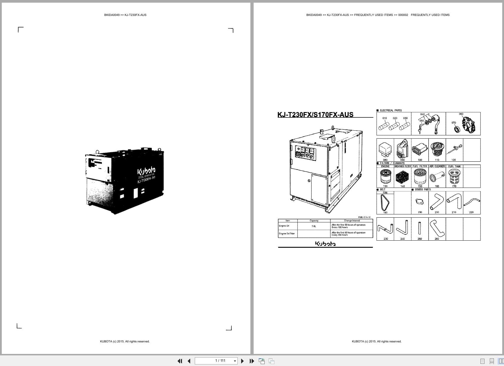 Kubota Generator KJ T230FX AUS Australia Parts Catalog (1)