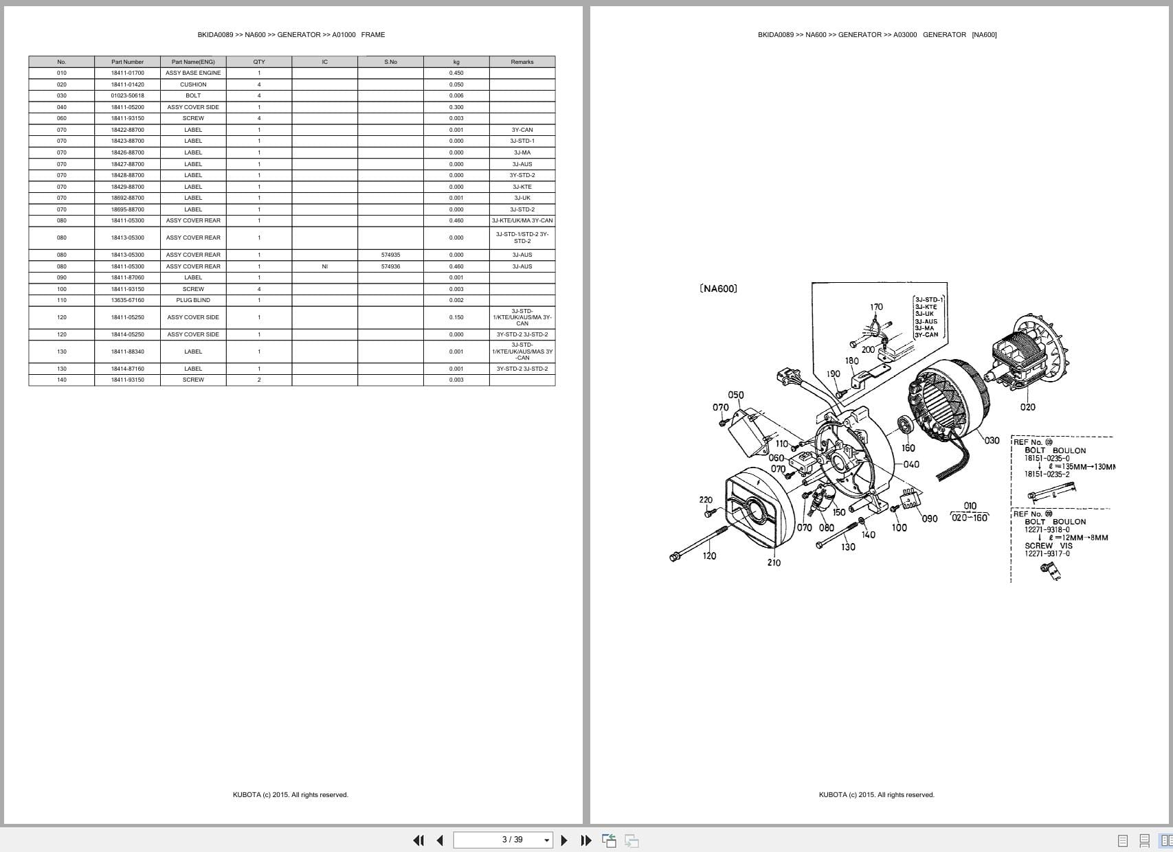Kubota Generator NA600 Australia Parts Catalog (2)