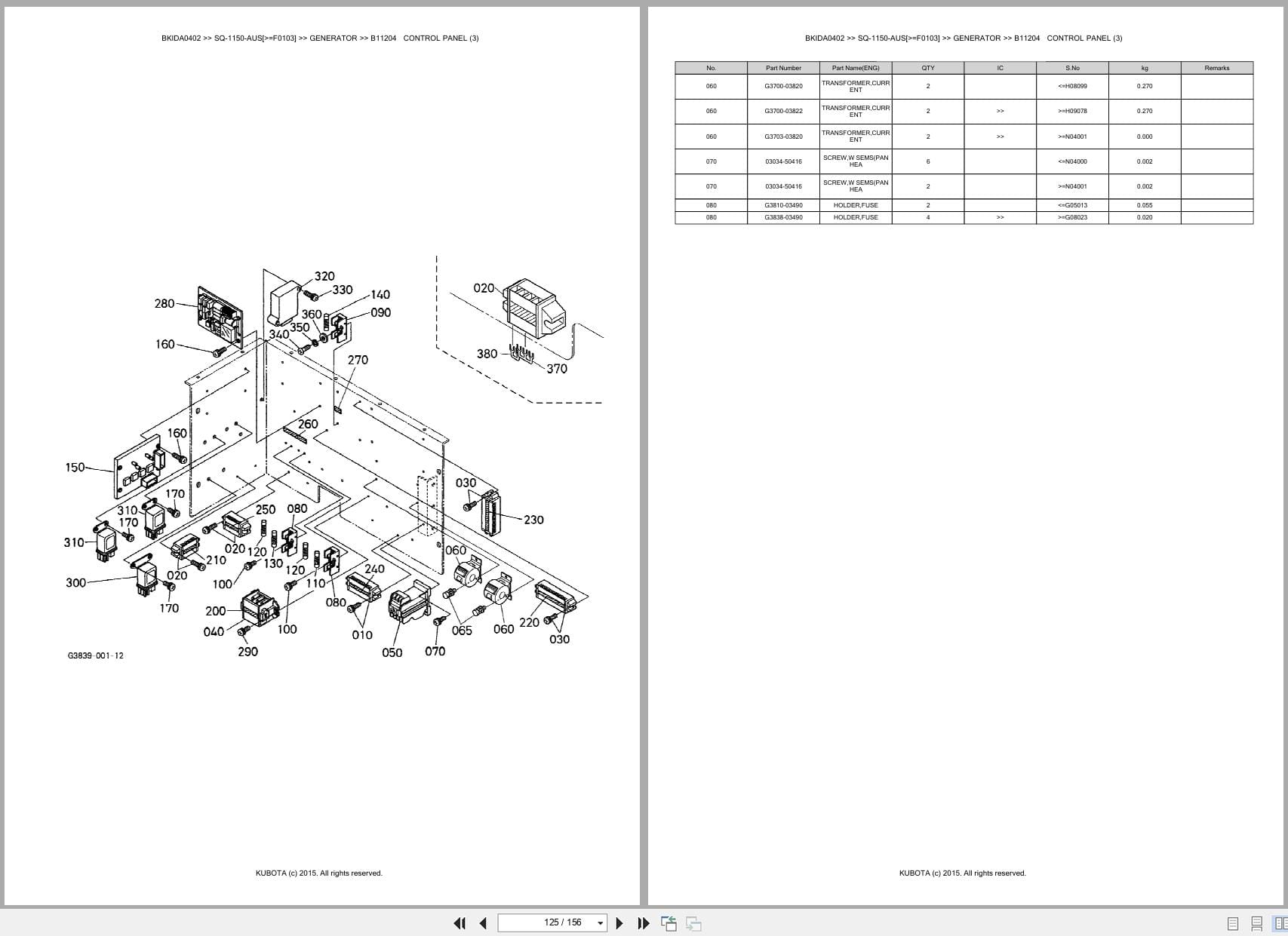 Kubota Generator SQ 1150 AUS F0103 Australia Parts Catalog (2)