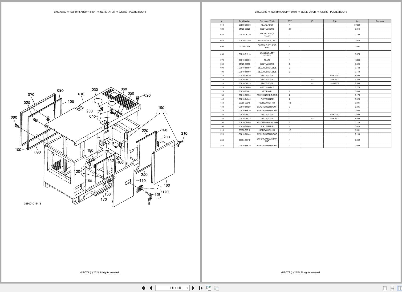 Kubota Generator SQ 3140 AUS F0931 Australia Parts Catalog (2)