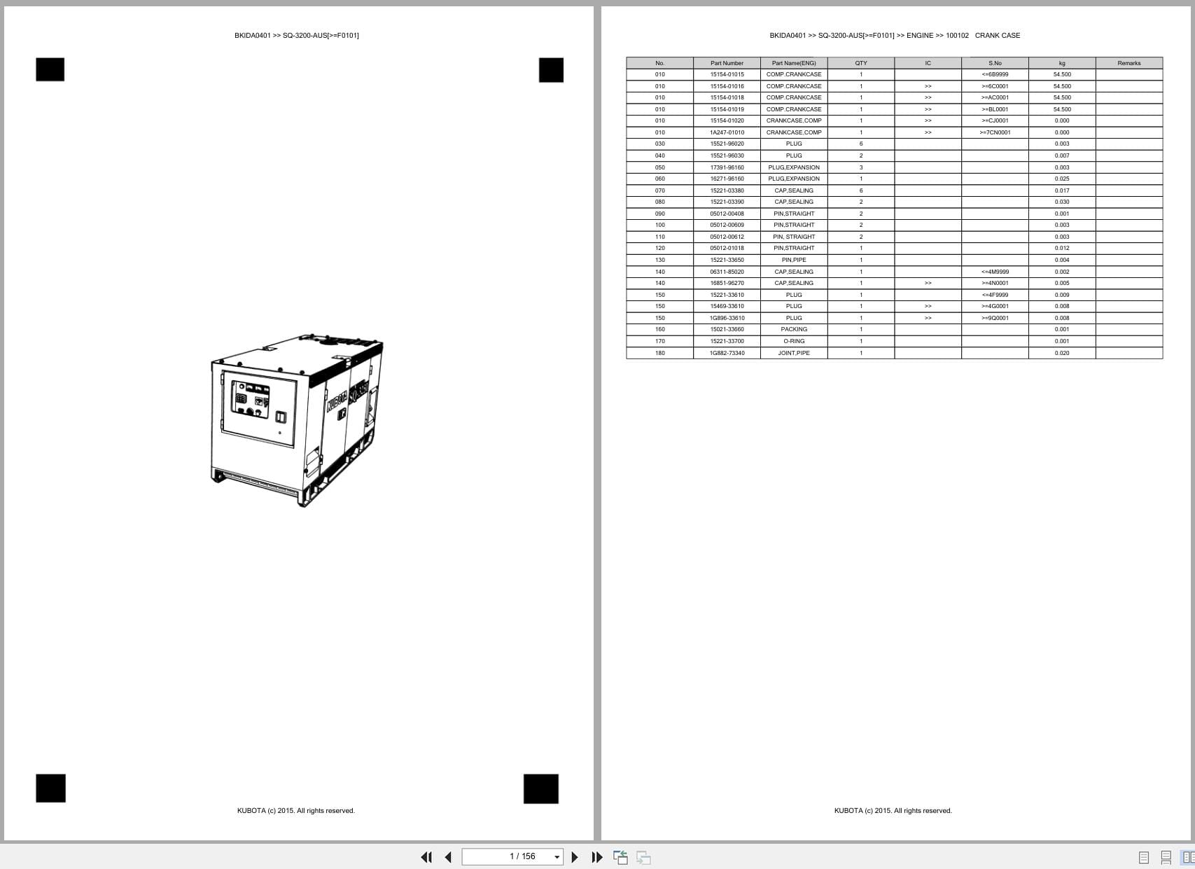 Kubota Generator SQ 3200 AUS F0101 Australia Parts Catalog (1)