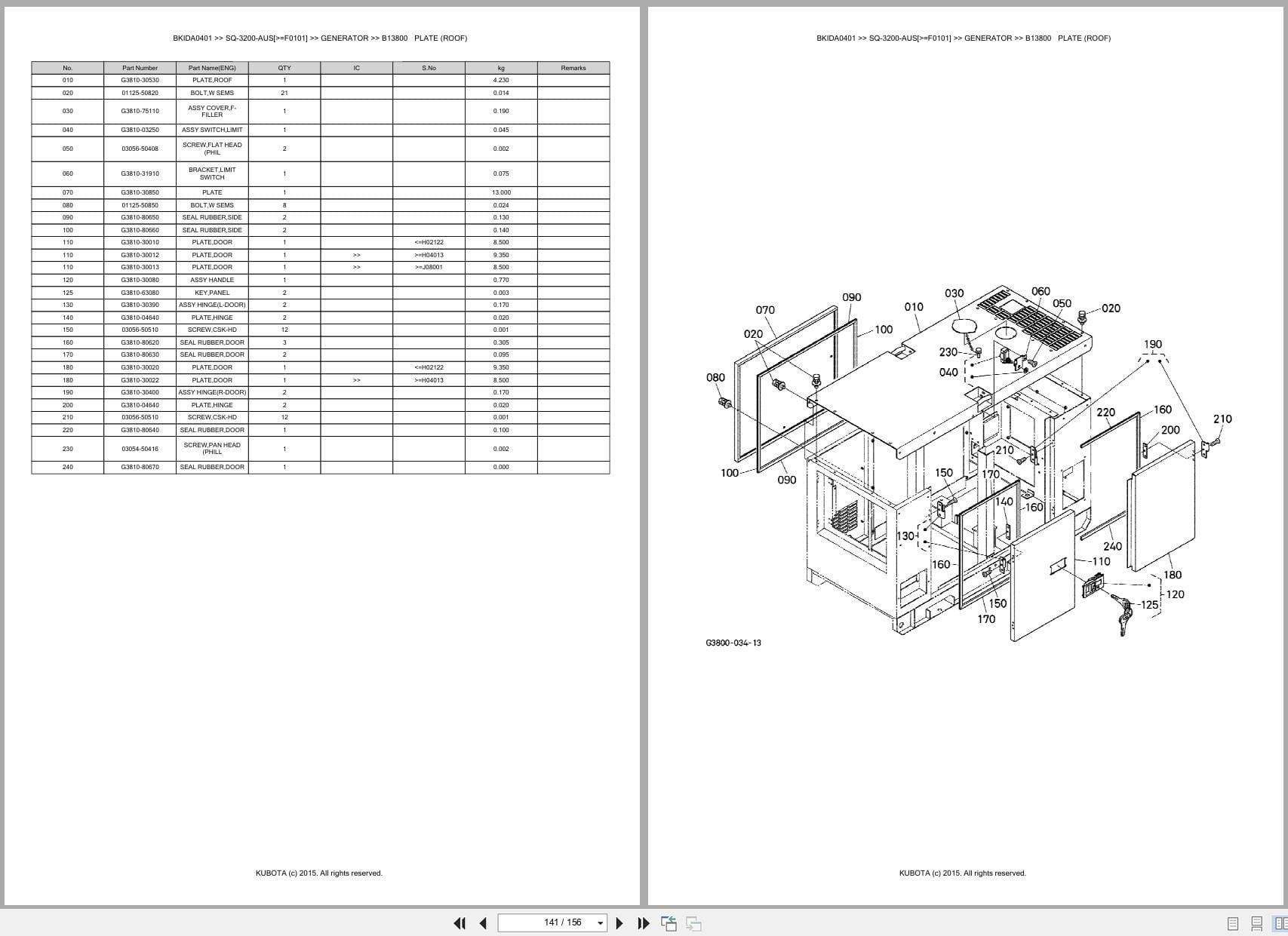 Kubota Generator SQ 3200 AUS F0101 Australia Parts Catalog (2)