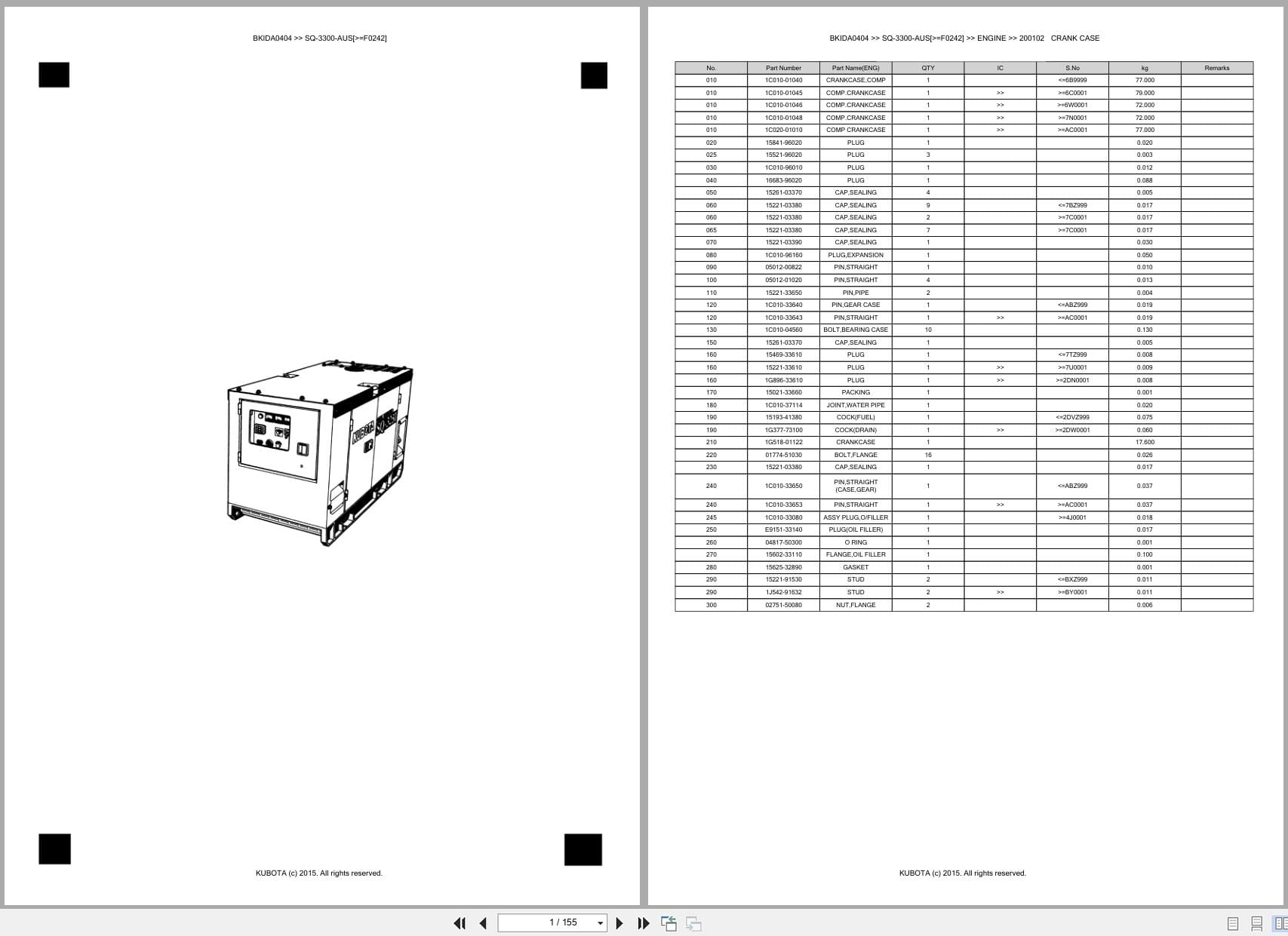 Kubota Generator SQ 3300 AUS F0242 Australia Parts Catalog (1)