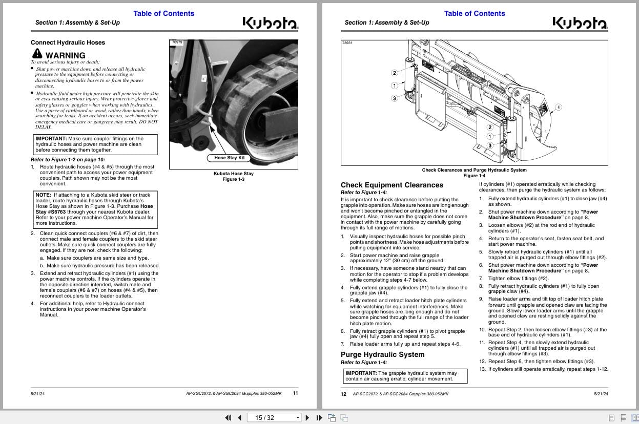 Kubota Grapples AP SGC2072 AP SGC2084 Operating Manual 380 052MK (2)