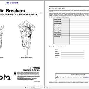 Kubota Hydraulic Breaker AP BR310 to AP BR860 Operation Manual 317 382MK (1)