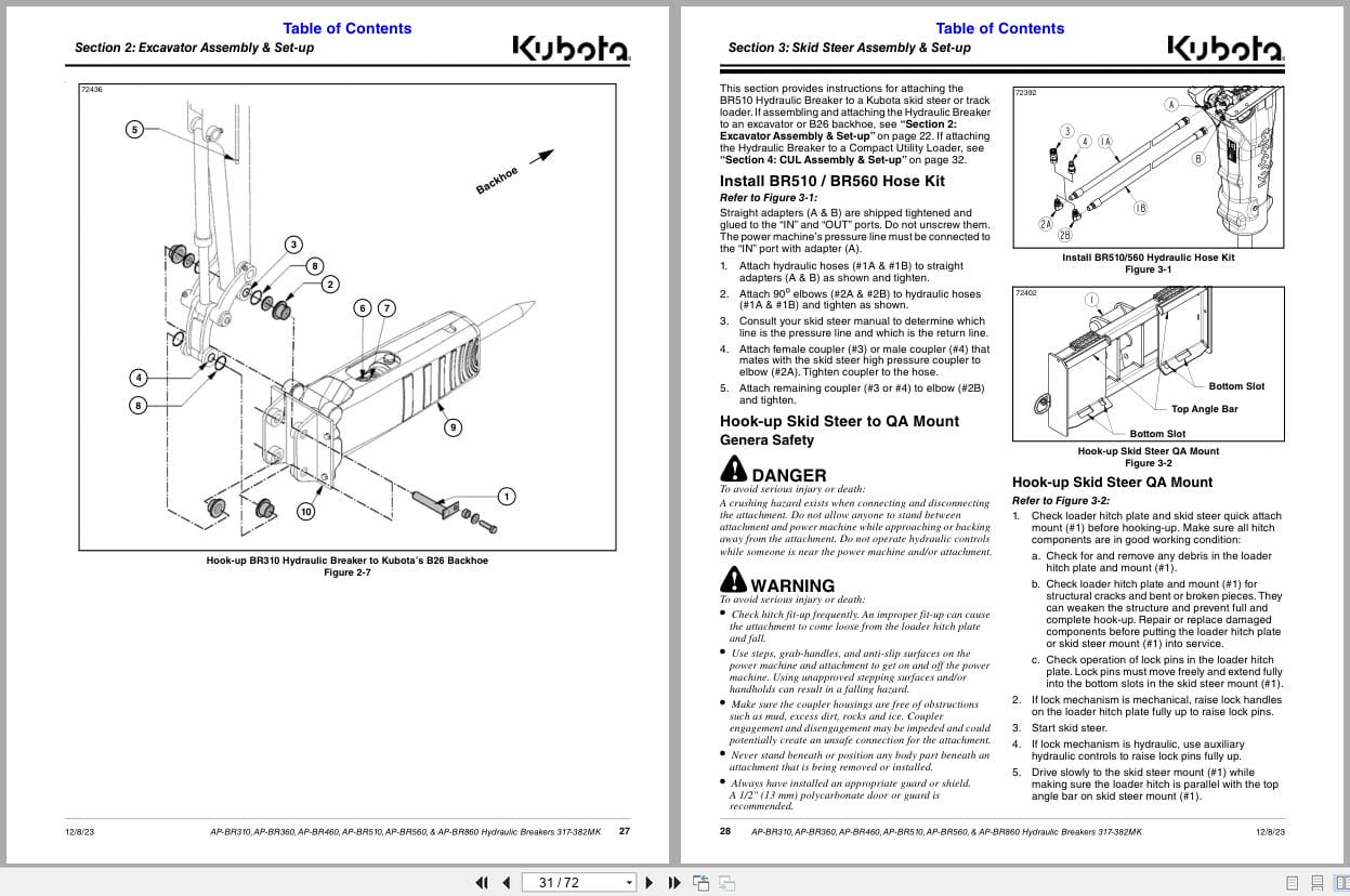 Kubota Hydraulic Breaker AP BR310 to AP BR860 Operation Manual 317 382MK (2)