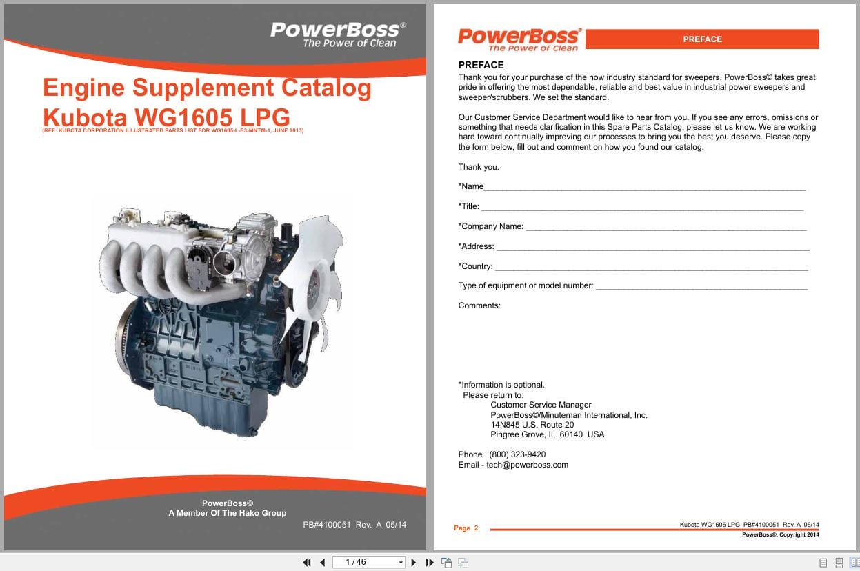 Kubota LPG Engine WG1605 Supplement Parts Catalog 4100051 2014 (1)