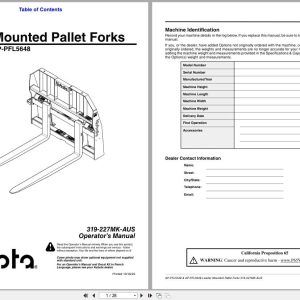 Kubota Loader Mounted Pallet Forks AP PFL5548 AP PFL5648 Operation Manual 319 227MK AUS (1)
