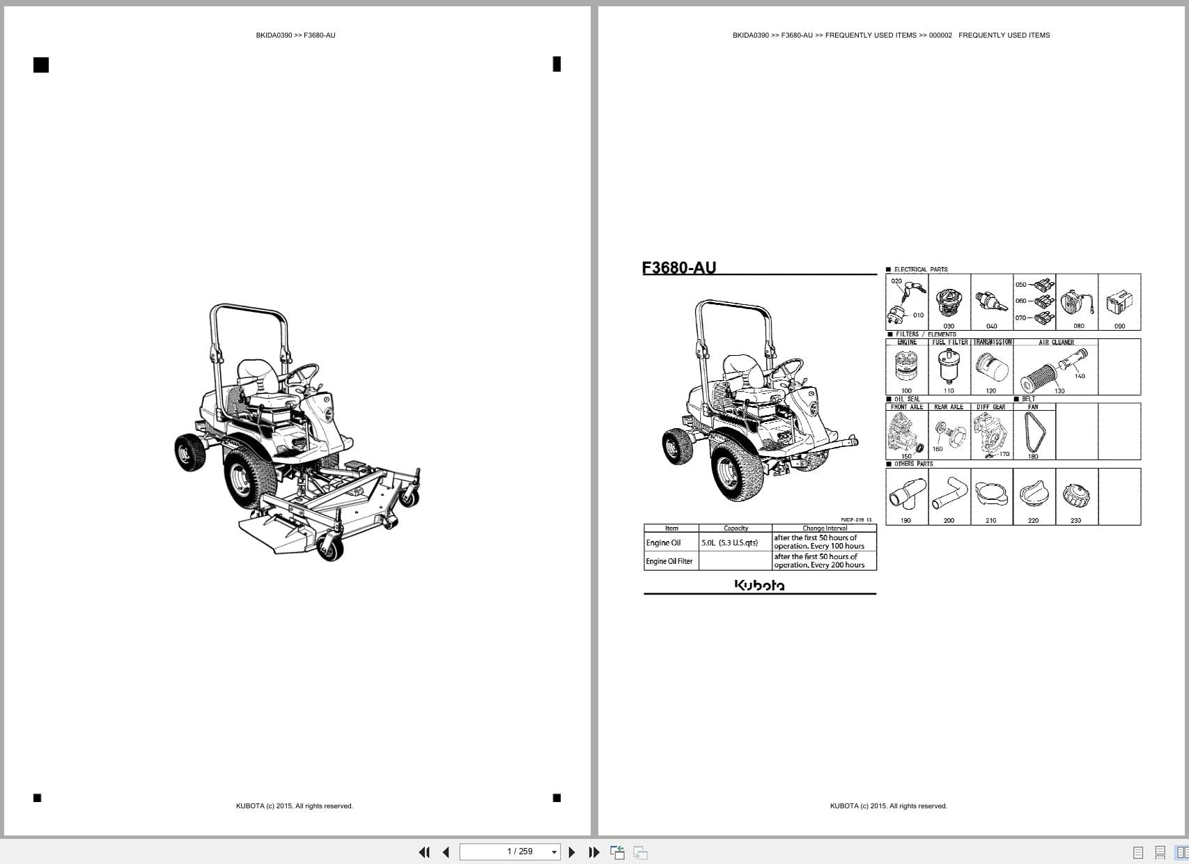 Kubota Mower F3680 AU Australia Parts Catalog (1)