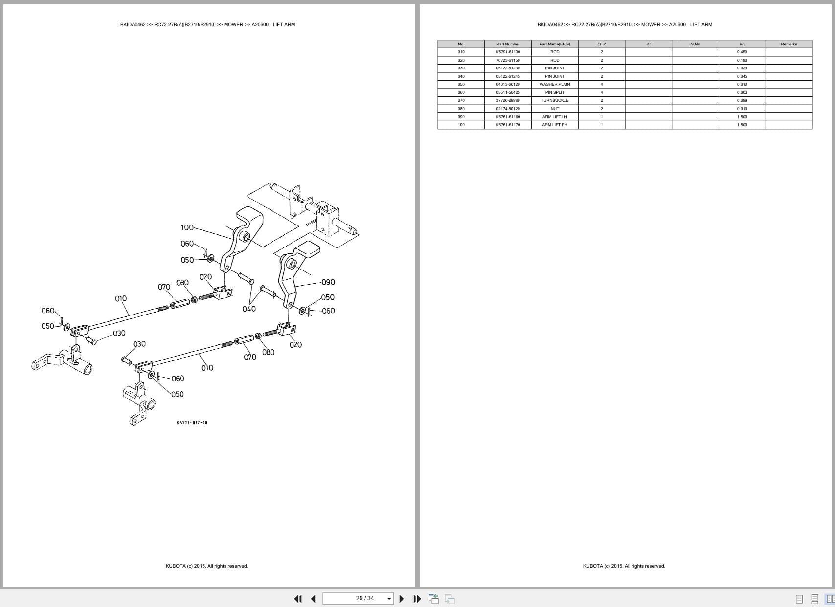 Kubota Mower RC72 27B RC72 27A [B2710 B2910] Australia Parts Catalog (2)