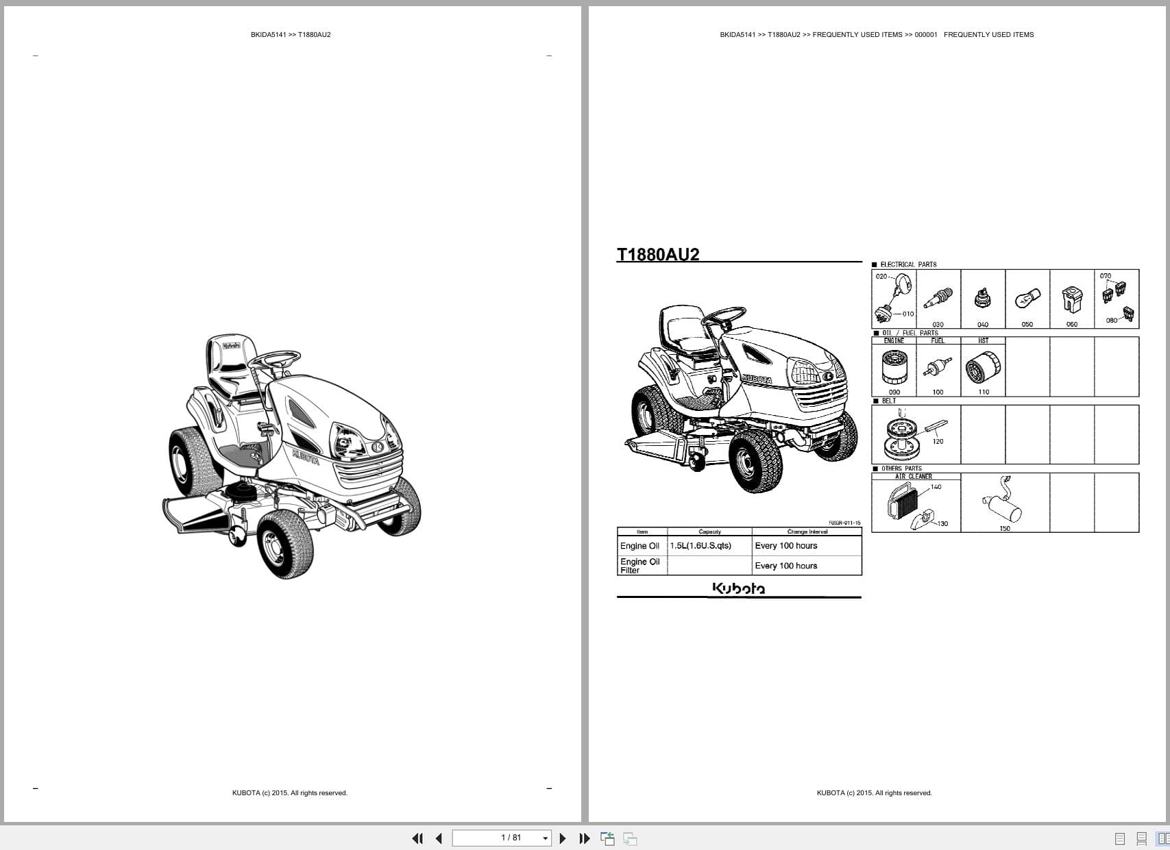 Kubota Mower T1880AU2 Australia Parts Catalog (1)