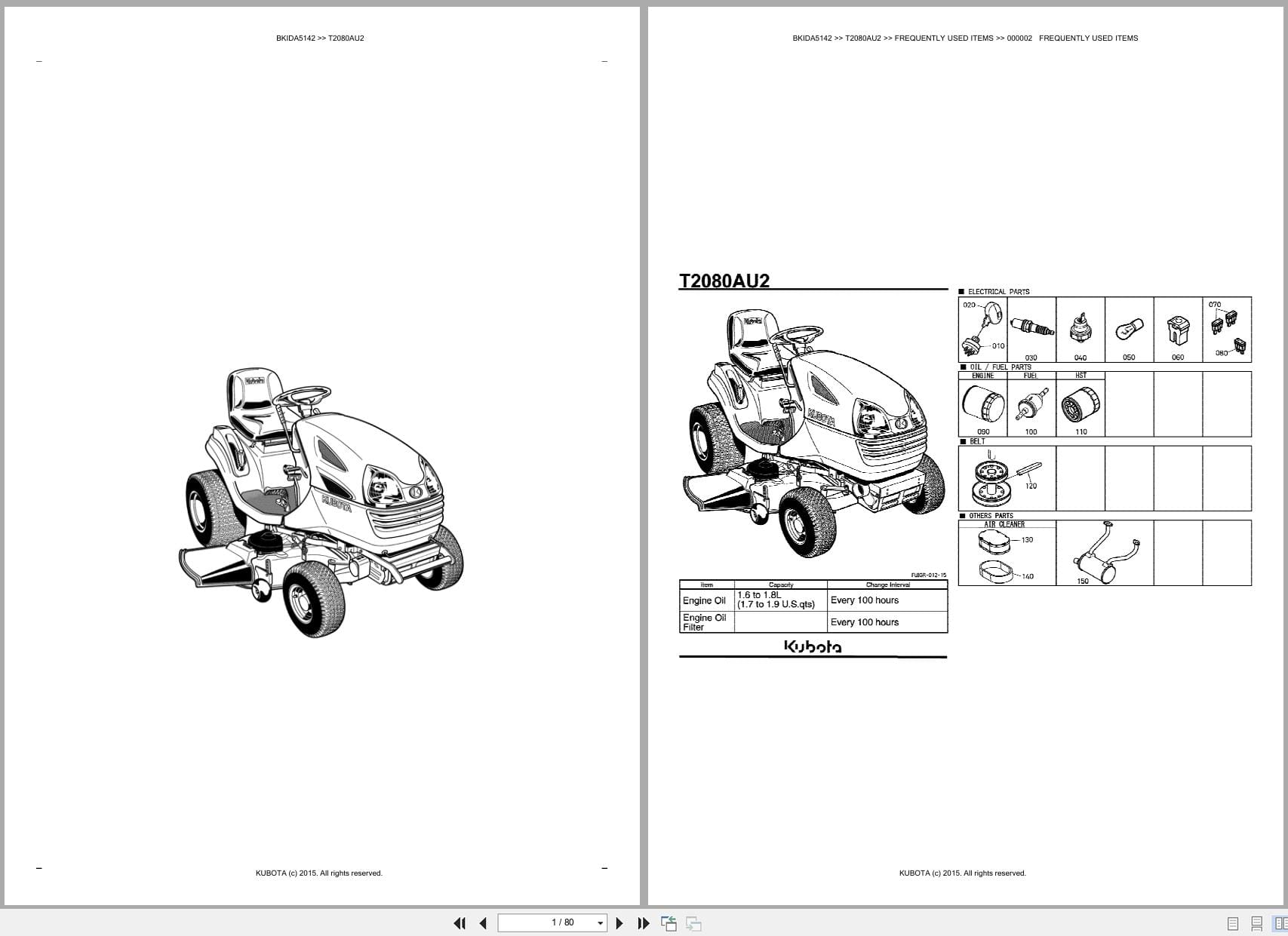 Kubota Mower T2080AU2 Australia Parts Catalog (1)